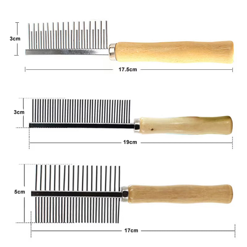 Pet Hair Grooming Accessories Wooden Handle Cat Dog Hair Comb Stainless Steel Pet Massage Hair Trimmer Comb Easy Cleaning Brush