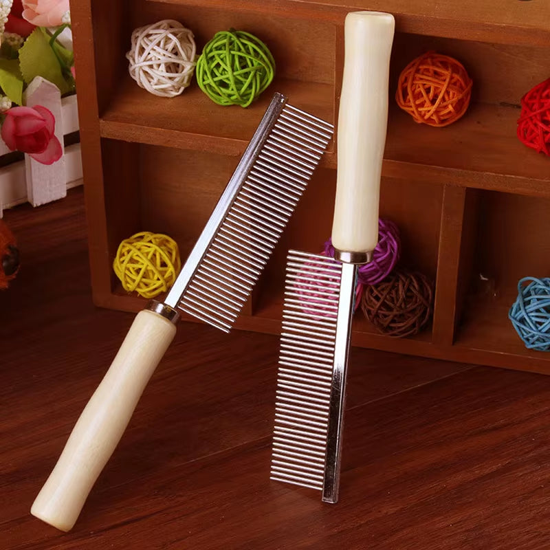 Pet Hair Grooming Accessories Wooden Handle Cat Dog Hair Comb Stainless Steel Pet Massage Hair Trimmer Comb Easy Cleaning Brush
